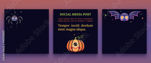 Halloween réseaux sociaux média communication citrouille cyclope araignée chauves-souris chauvesouris vampire mignon enfant illustration sourire