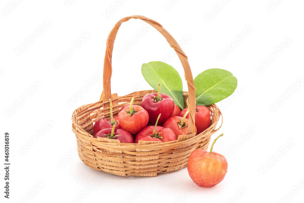 Acerola Cherry fruits isolated on white background.