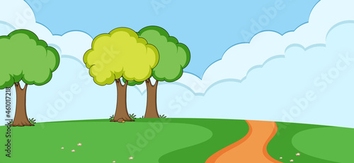 Blank horizontal scene with many trees and blank sky