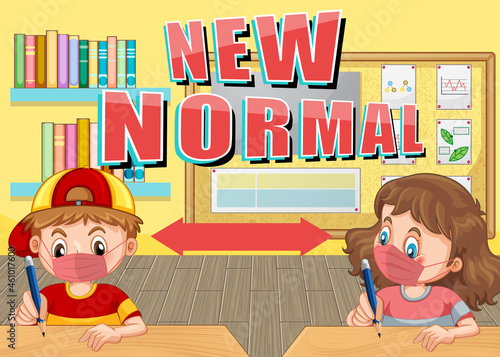 New Normal with students keep social distancing in the classroom