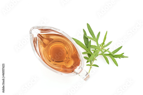 Mugwort or artemisia annua branch green leaves and tea isolated on white background.top view,flat lay.
