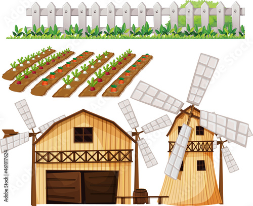 Farm element set isolated on white background