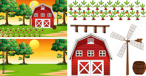 Farm element set isolated with farm scence