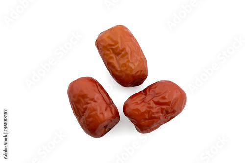 Dried jujube fruits isolated on white background with clipping path.top view,flat lay.