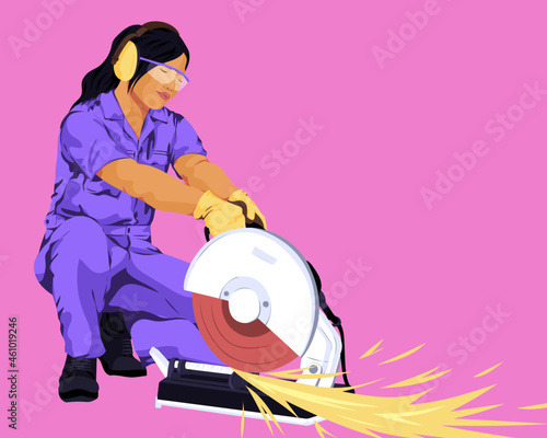 Female technician working with power tools