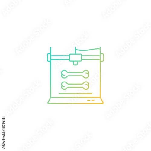 3d bone models printing gradient linear vector icon. Creating customized implants. Biotech printing project. Thin line color symbol. Modern style pictogram. Vector isolated outline drawing