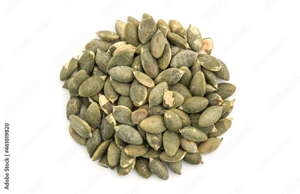 Pumpkin seeds isolated on white background.top view,flat lay. Pumpkin seeds isolated on white background.top view,flat lay.