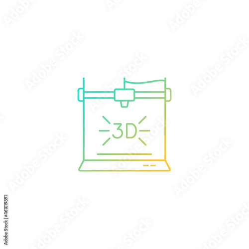 3d printer gradient linear vector icon. Technological advancement. 3d bioprinting. Additive manufacturing. Thin line color symbol. Modern style pictogram. Vector isolated outline drawing