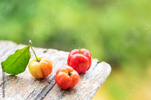 Surinam cherry fruits on natural background.