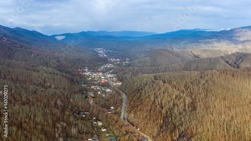 Aerial view of Vozrozhdenie village on sunny winter day. Krasnodar Krai, Russia. photo