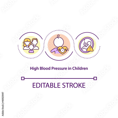 High blood pressure in children concept icon. Childhood hypertension abstract idea thin line illustration. Family history risk factor. Vector isolated outline color drawing. Editable stroke