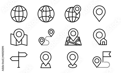 Navigation icon set. Map and GPS outlined icon collection. Perfect for design element of navigator app user interface.