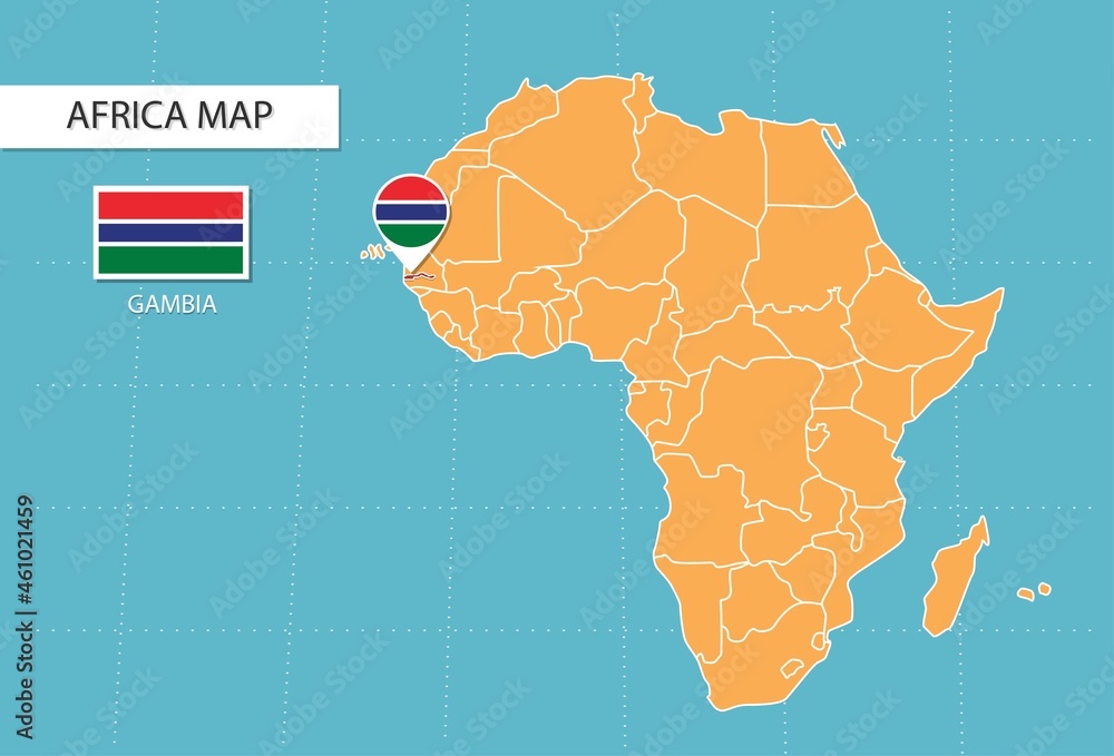 Gambia map in Africa, icons showing Gambia location and flags. Stock Vector Adobe Stock
