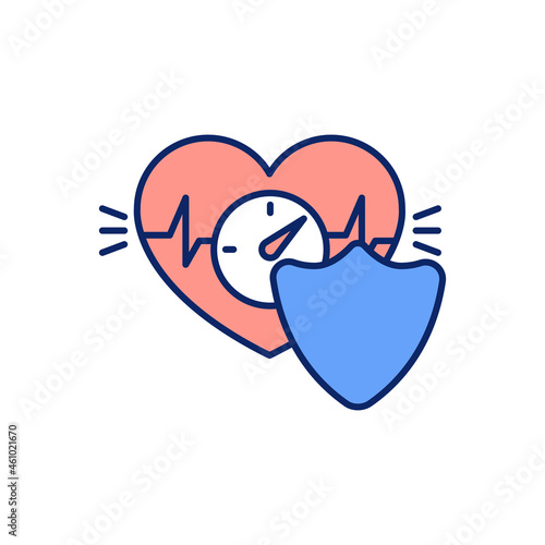 Heart health RGB color icon. Control blood pressure. Preventing heart disease. Decreasing risk factors. Lowering cholesterol levels. Isolated vector illustration. Simple filled line drawing