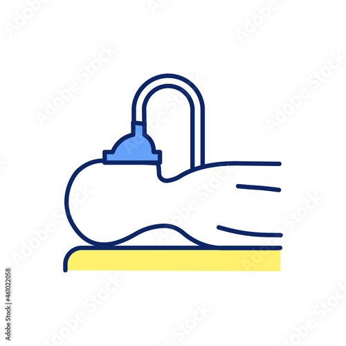 General anesthesia RGB color icon. Breathing tube. Patient intubation. Mechanical ventilation. Breathing machine. Surgical procedure. Isolated vector illustration. Simple filled line drawing
