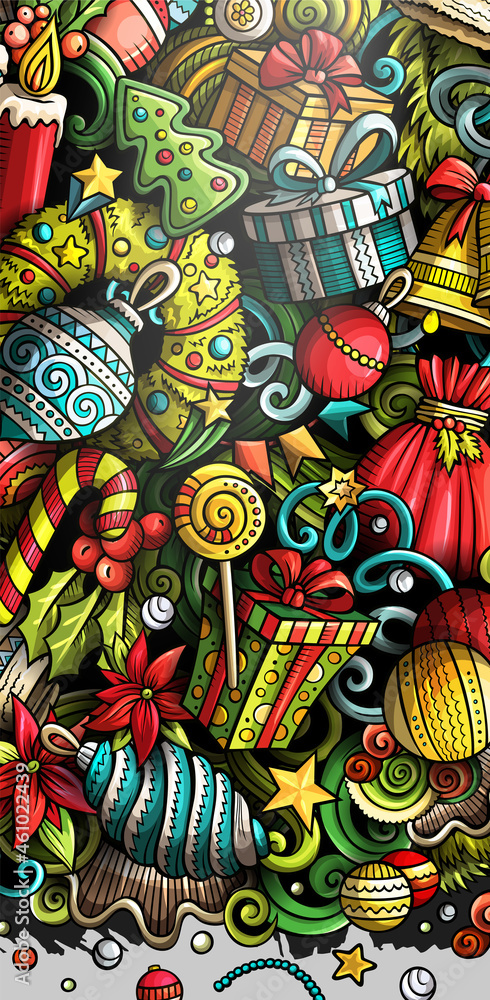 Fototapeta premium New Year hand drawn doodle banner. Cartoon detailed flyer.