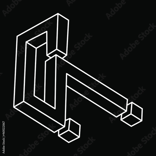 Impossible object. Optical illusion shapes. 3d illustration. Geometric figures. Escher style.