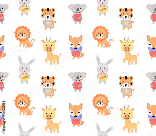 Cartoon cute vector animals for baby seamless pattern.