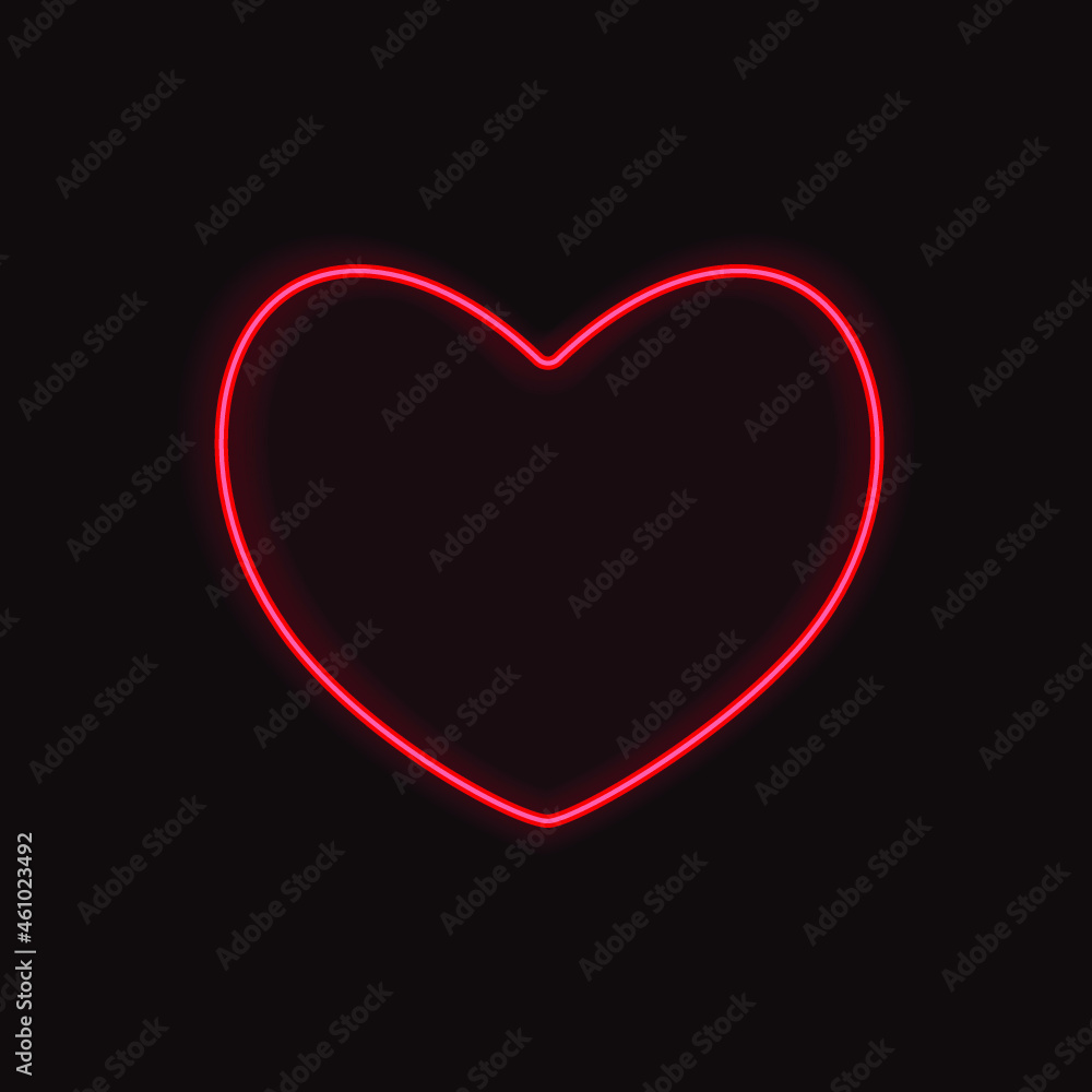 Red neon heart isolated on a dack background