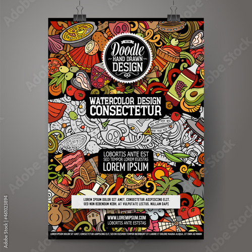 Cartoon vector doodles Spain poster template.