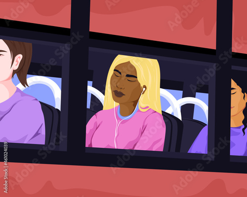 Woman sleeping while travelling on bus