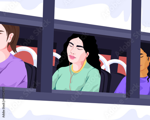 Passenger sleeping while commuting on bus