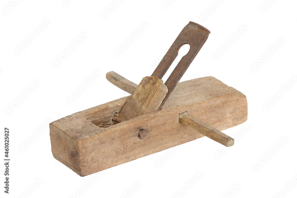 old wooden planer isolated on white background old wooden planer isolated on white background