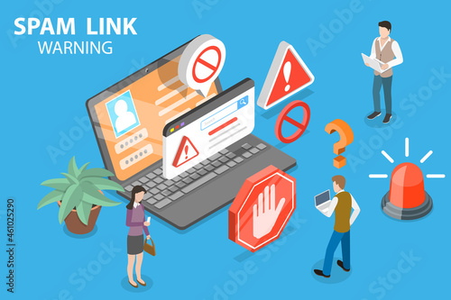 3D Isometric Flat Vector Conceptual Illustration of Spam Link Warning, Cyber Securiy Threats