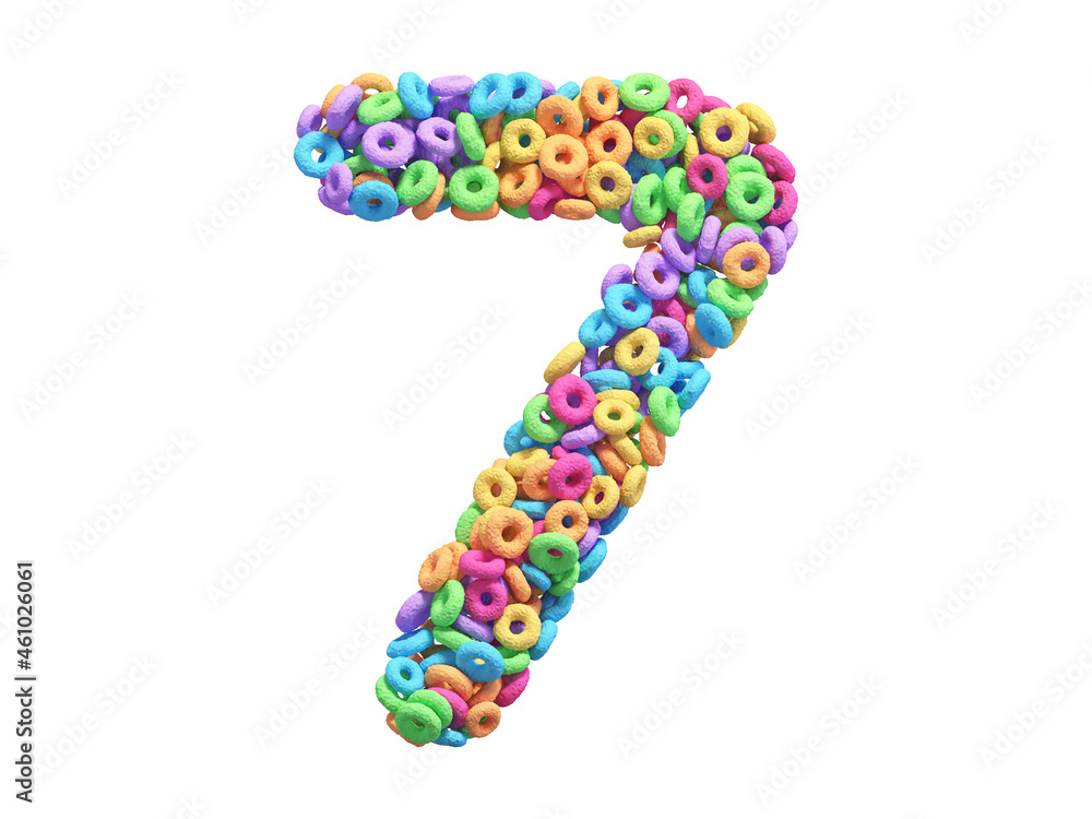 Corn flakes rings font. Number 7. Corn flakes rings font. Number 7.