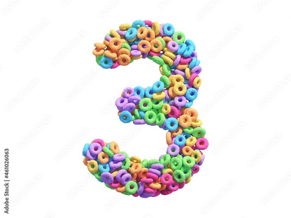 Corn flakes rings font. Number 3. Corn flakes rings font. Number 3.