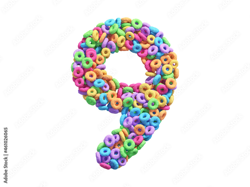 Corn flakes rings font. Number 9. Corn flakes rings font. Number 9.