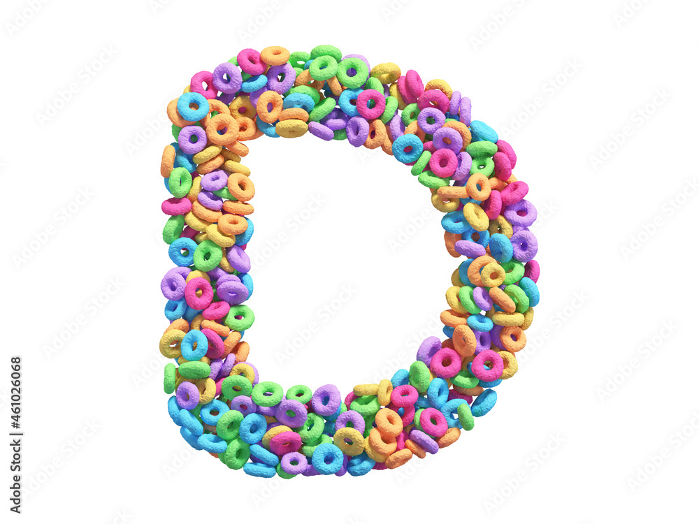 Corn flakes rings font. Letter D. Corn flakes rings font. Letter D.