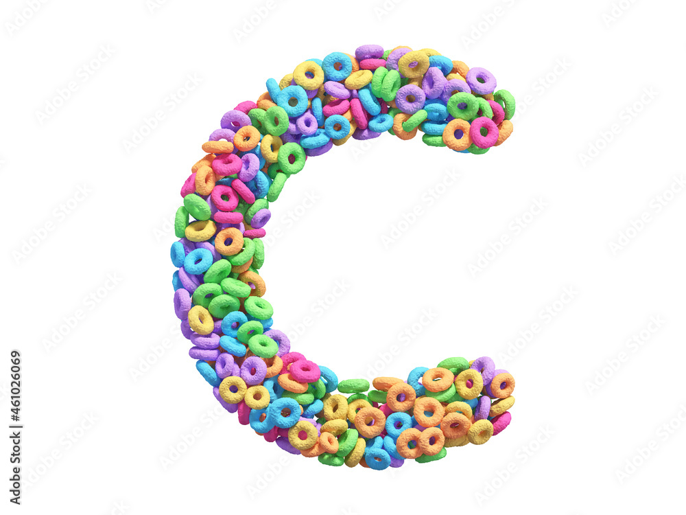 Corn flakes rings font. Letter C. Corn flakes rings font. Letter C.