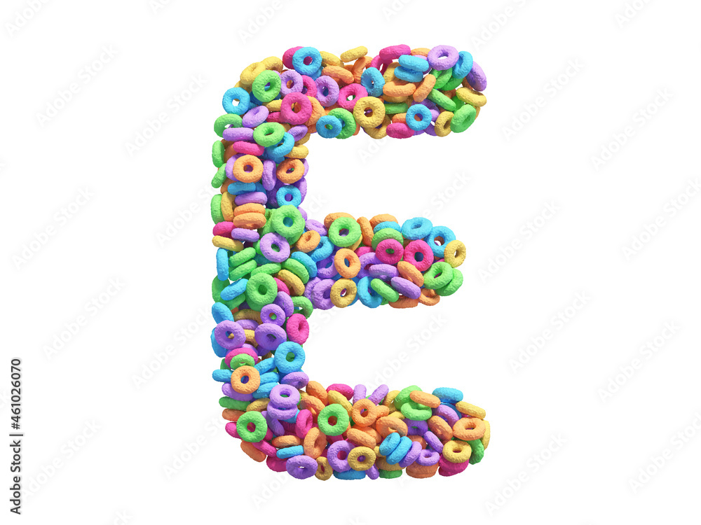 Corn flakes rings font. Letter E. Corn flakes rings font. Letter E.