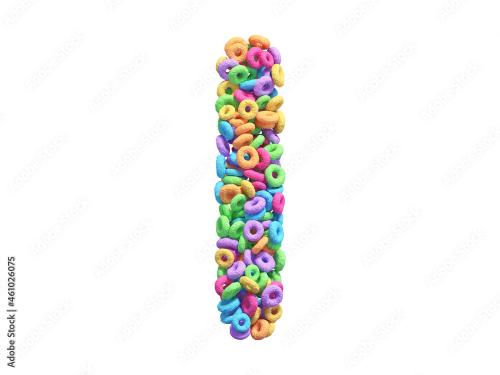 Corn flakes rings font. Letter I. Corn flakes rings font. Letter I.