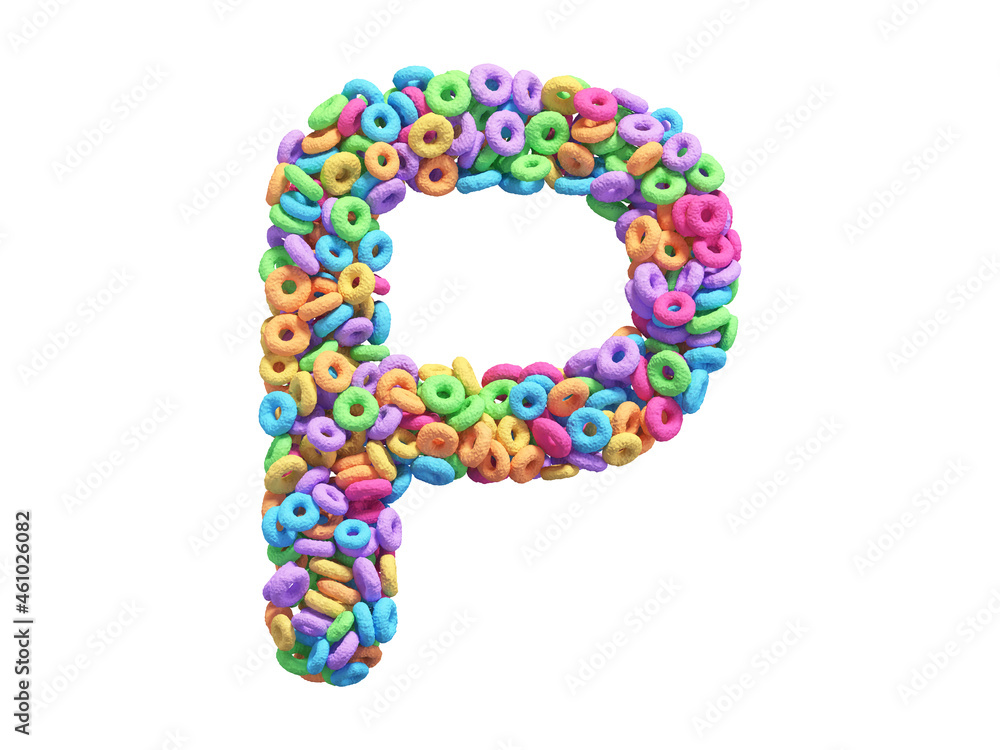 Corn flakes rings font. Letter P. Corn flakes rings font. Letter P.