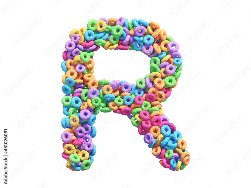 Corn flakes rings font. Letter R. Corn flakes rings font. Letter R.