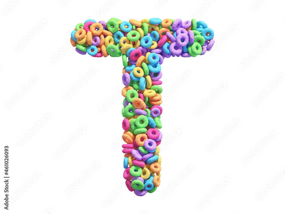 Corn flakes rings font. Letter T. Corn flakes rings font. Letter T.