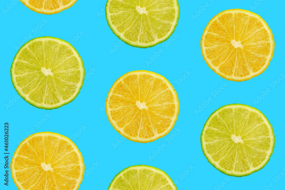 Fototapeta premium Seamless pattern of oranges and limes