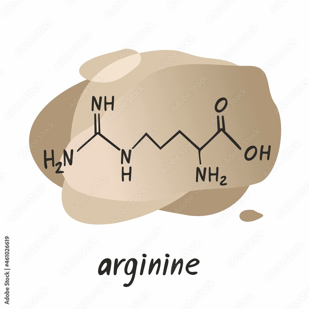 Chemical formula of the amino acid arginine is isolated on a grey