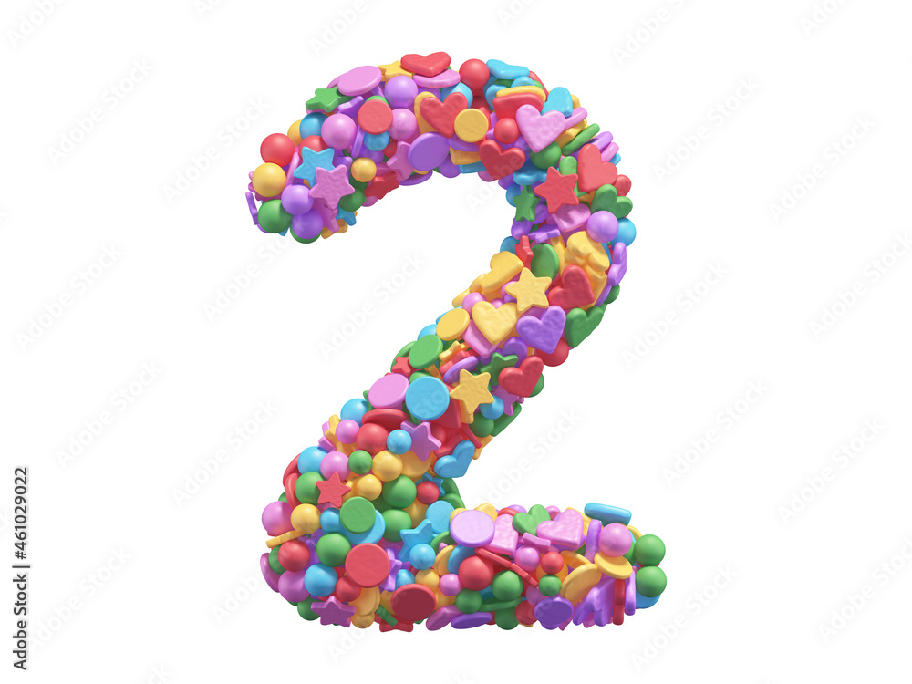 Colorful candy font. Number 2. Colorful candy font. Number 2.