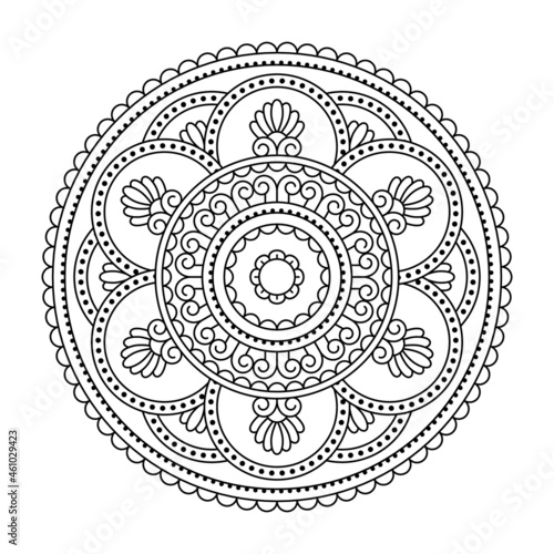 Isolated mandala in vector. Round line pattern. Vintage monochrome decorative element for coloring pages, tattoo, decoration