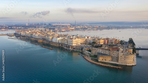 Panoramic view of Taranto city, castle and steel plant