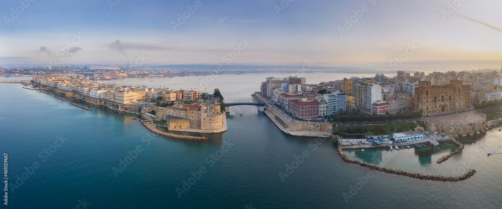 Panoramic view of Taranto city, castle and town hall