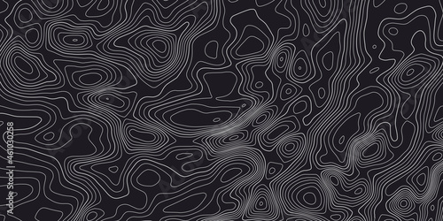 Topographic line map pattern. Contour elevation topographic and textured Background of geographic grid for hiking and mountain sports. White on black. Vector illustration