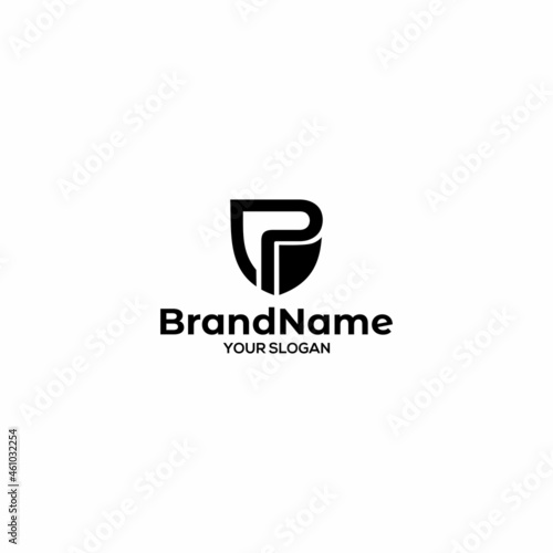 P Black Shield Logo Design Vector