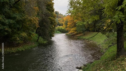 Vilnia river in Bernardinai Garden in October in Vilnius Lithuania  photo