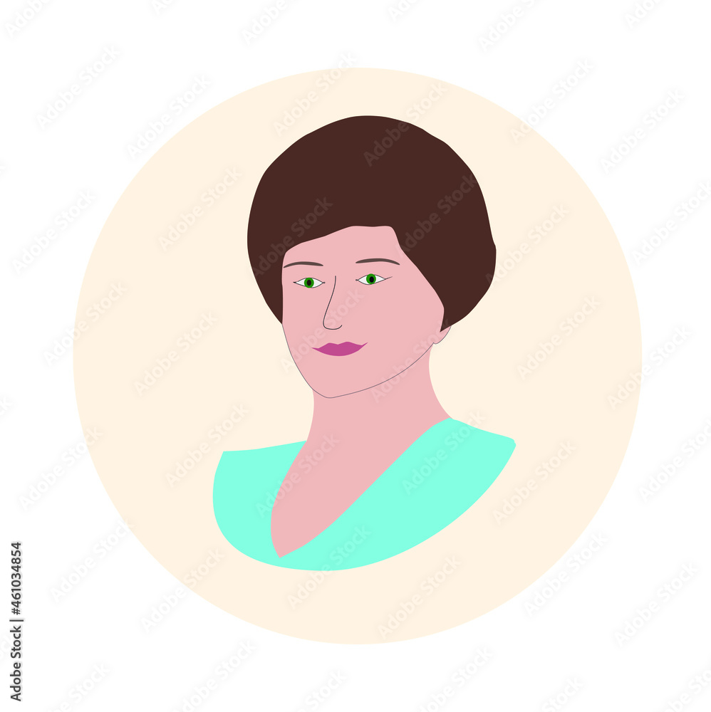 Model woman Beautiful people avatar of a pretty woman with short hair, flat icon isolated on a white background Model woman Beautiful people avatar of a pretty woman with short hair, flat icon isolated on a white background