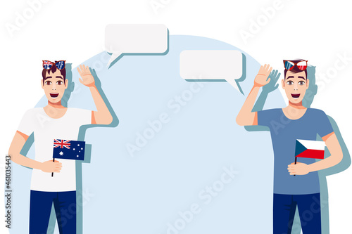 Men with Australian and Czech flags. Background for text. Communication between native speakers of Australia and Czech. Vector illustration.