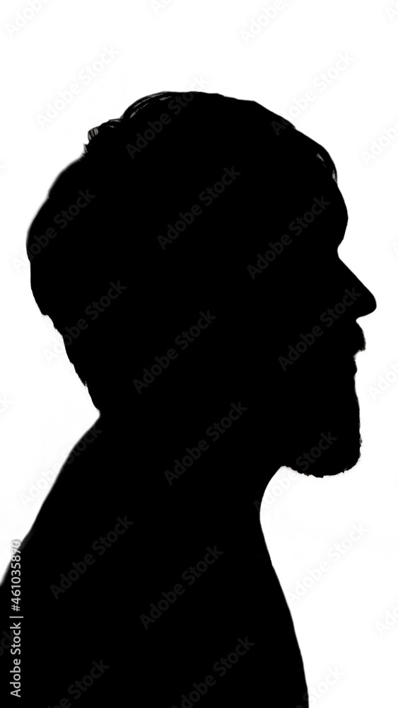 funny silhouette of a bearded man. Black and white.